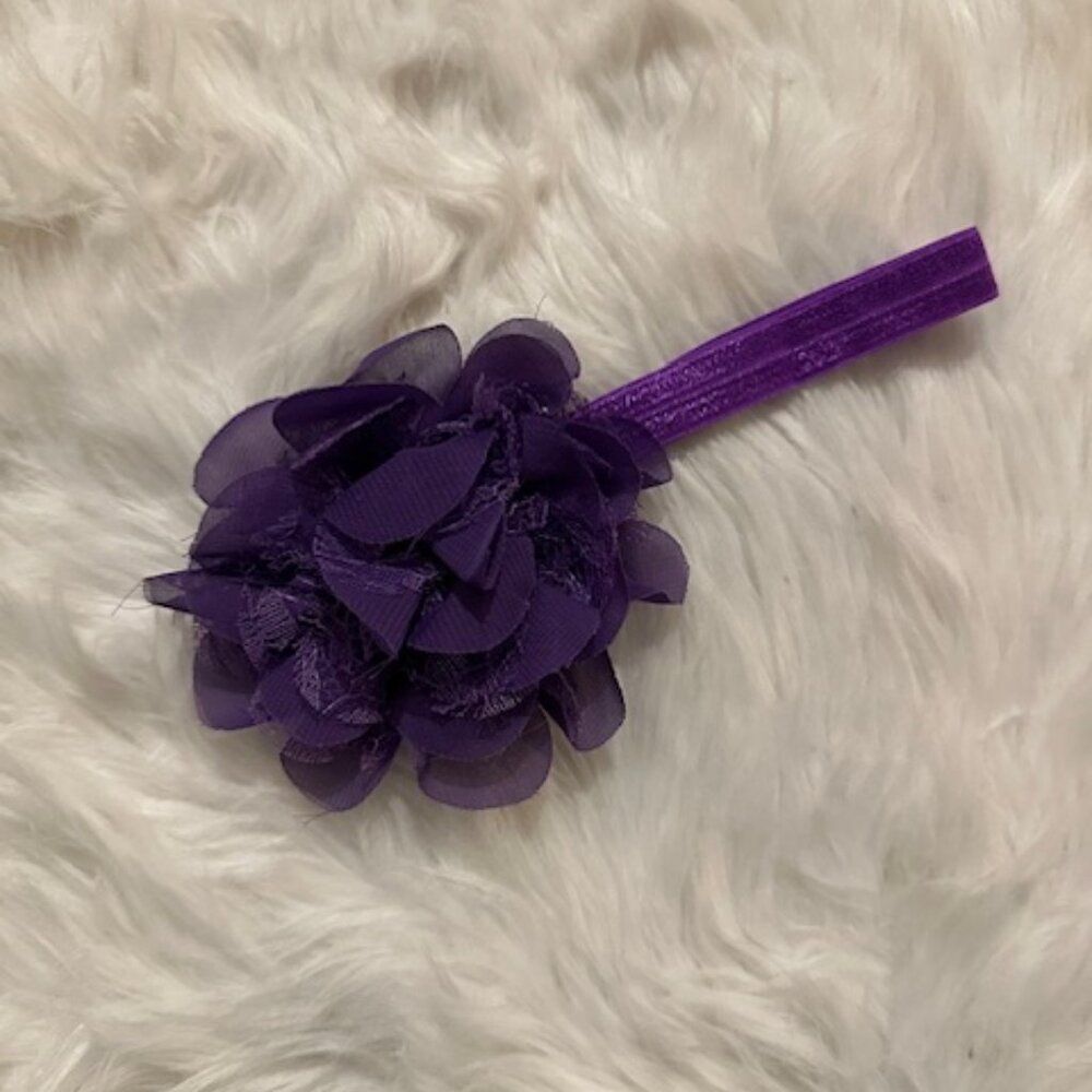 **** Purple Chiffon & Lace 4" Flower on FOE Headband   7475   Handmade NWT Bouti